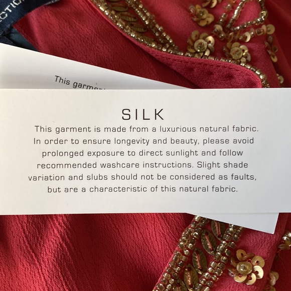NWT French Connection Bex Beaded Coral Silk Long Sleeve Dress - size 6 - Picture 12 of 14